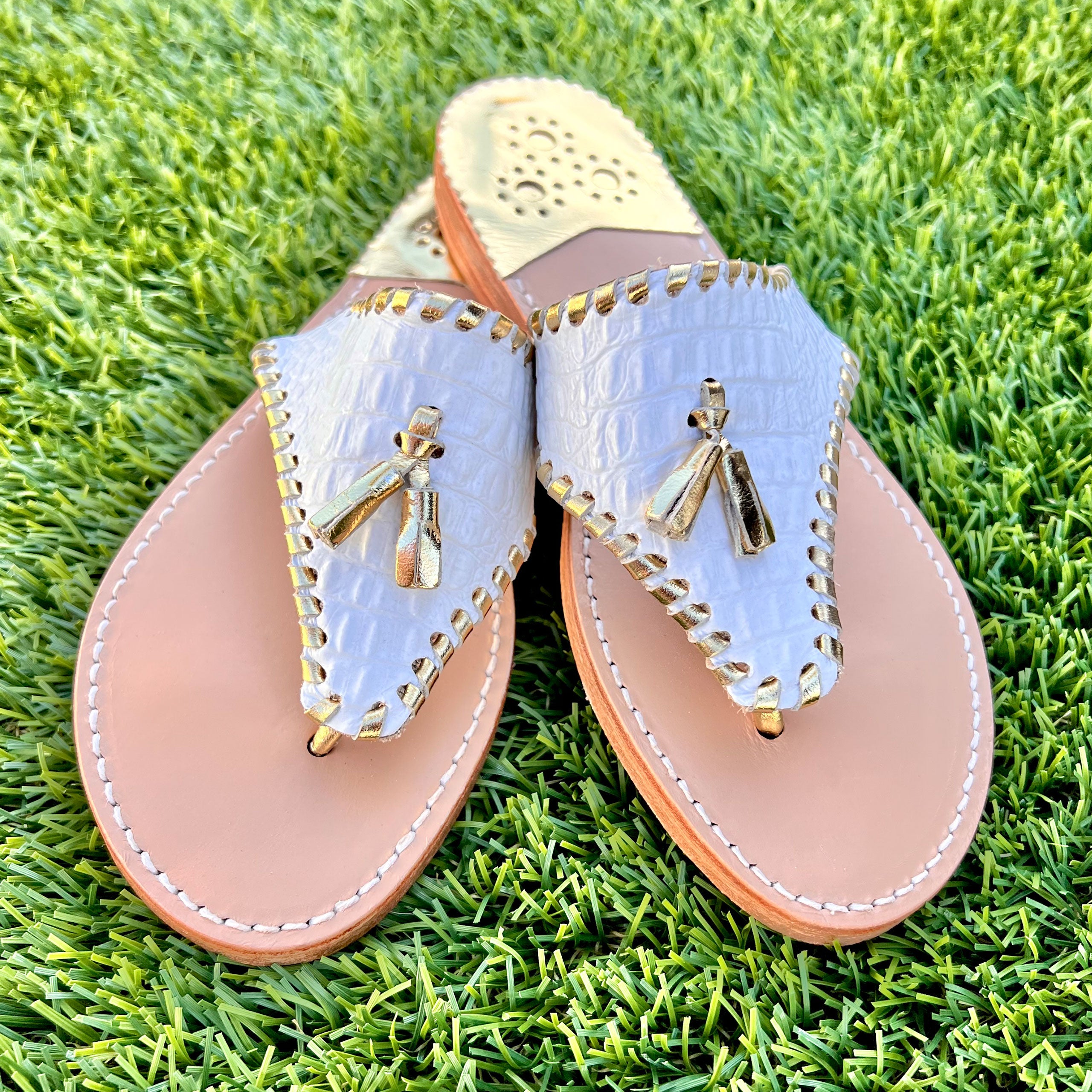 PB Tassel White Croc Gold – Palm Beach Sandals Store