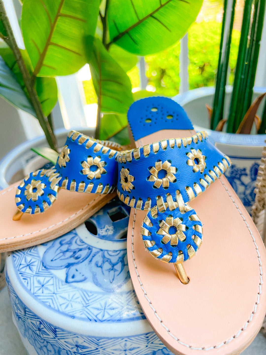 PB Royal Blue Gold Palm Beach Sandals Store